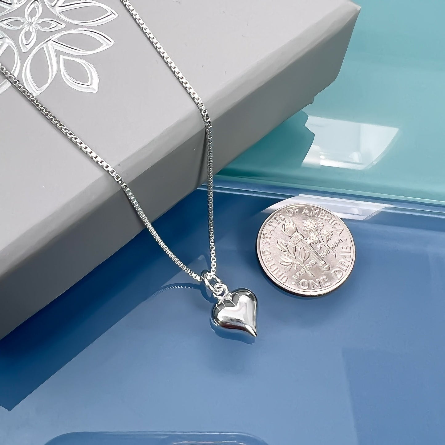 Heart Necklace, Tiny and Dainty Sterling Silver Puffed Heart Necklace, Daughter Birthday Gift, Valentine's Day Gift for Wife Girlfriend Mom