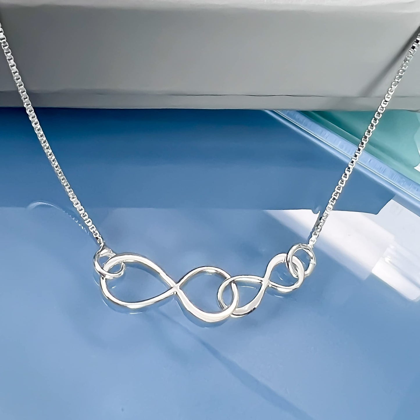 Sterling Silver Double Interlocking Infinity Necklace, Grandmother Mother Birthday Gift, Mother's Day Gift Necklace, Grandmother Valentine's Day Gift Necklace (Grandmother and Granddaughter)