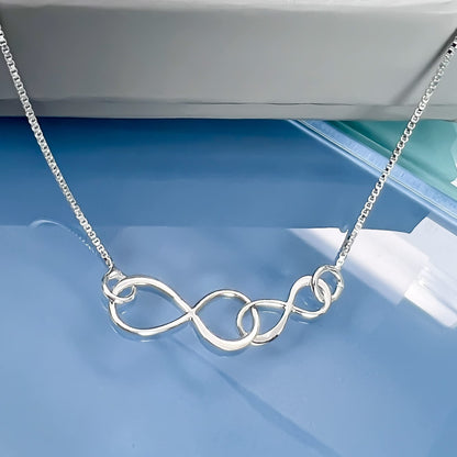 Sterling Silver Double Interlocking Infinity Necklace, Grandmother Mother Birthday Gift, Mother's Day Gift Necklace, Grandmother Valentine's Day Gift Necklace (Grandmother and Granddaughter)