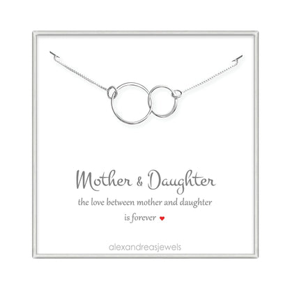 Mother Daughter Necklace, 925 Sterling Silver Interlocking Circles Necklace, Mothers Day Gift, Mom Birthday Gift, Mom Thank You Gift Wedding, Mother of the Bride Gift from Daughter