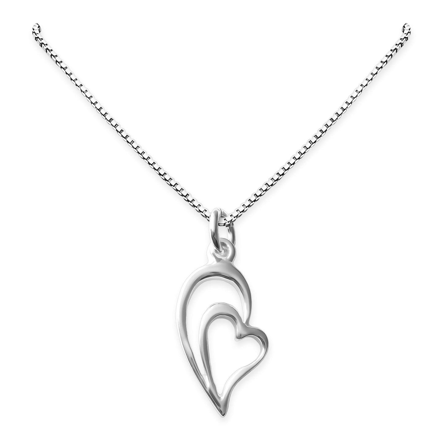 Sterling Silver Double Heart Pendant for Women Teen Girls, Mother Daughter Necklace, Nested Hearts Necklace Wife Gift Necklace