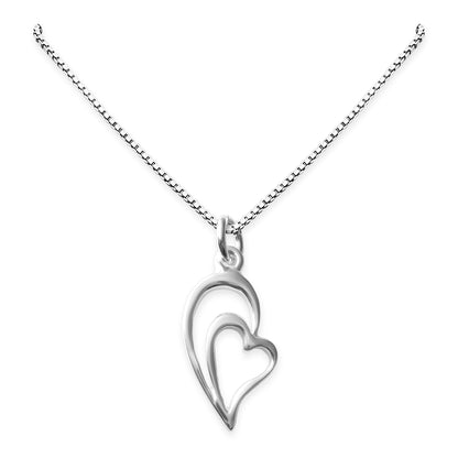 Sterling Silver Double Heart Pendant for Women Teen Girls, Mother Daughter Necklace, Nested Hearts Necklace Wife Gift Necklace