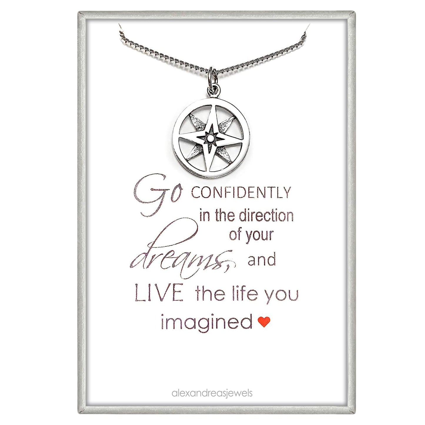 Compass Necklace Sterling Silver, Gift for the Graduate, Go Confidently in the Direction of Your Dreams, Graduation Gift Necklace