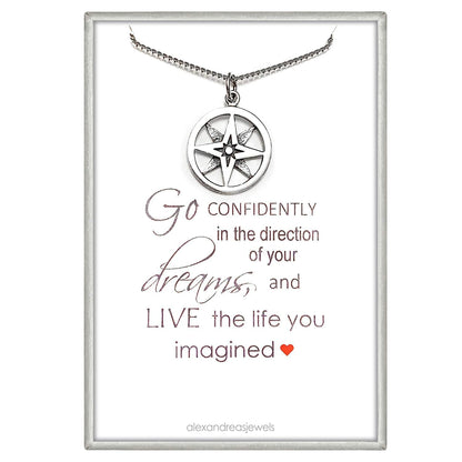 Compass Necklace Sterling Silver, Gift for the Graduate, Go Confidently in the Direction of Your Dreams, Graduation Gift Necklace