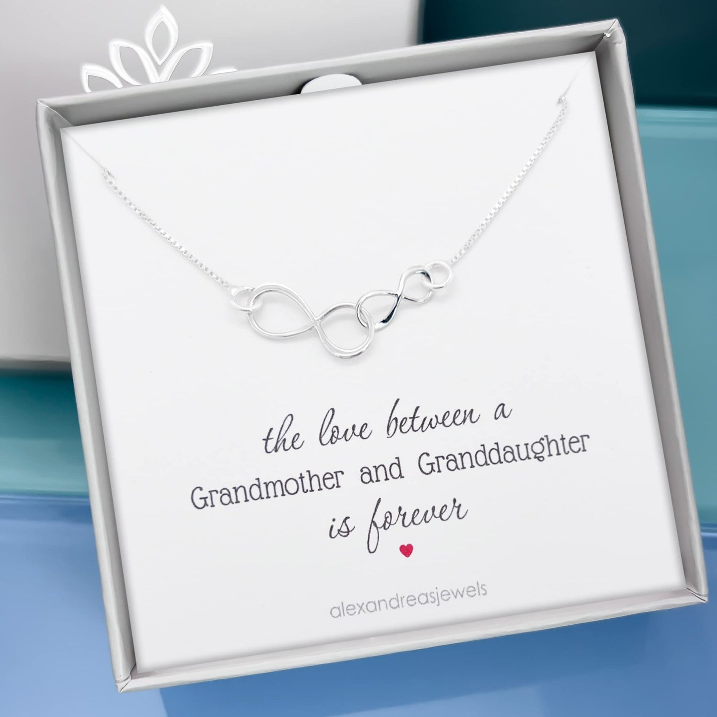 Sterling Silver Double Interlocking Infinity Necklace, Grandmother Mother Birthday Gift, Mother's Day Gift Necklace, Grandmother Valentine's Day Gift Necklace (Grandmother and Granddaughter)