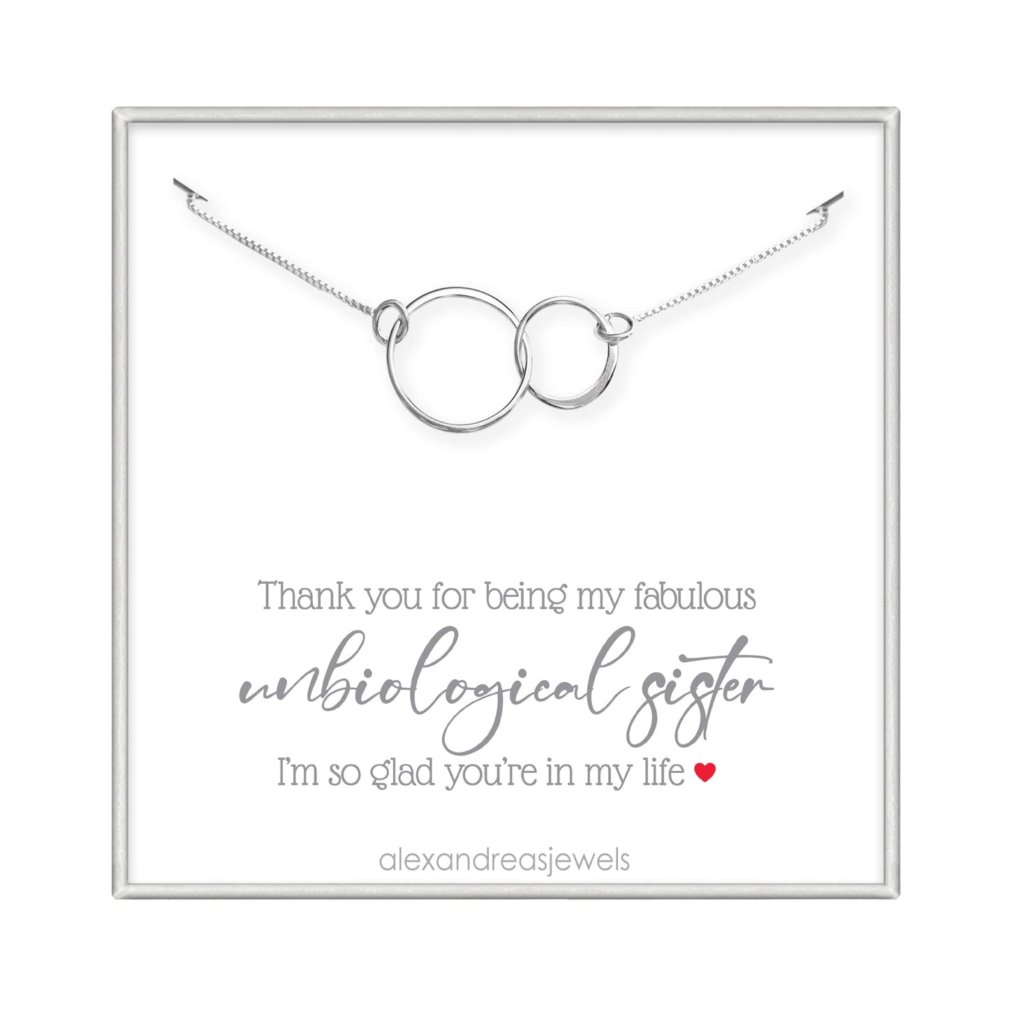 Thank You for Being My Unbiological Sister Necklace, Sterling Silver Two Interlocking Circles Necklace, Best Friend Necklace, Soul Sisters Birthday Gift Necklace, Sister Circle Necklace