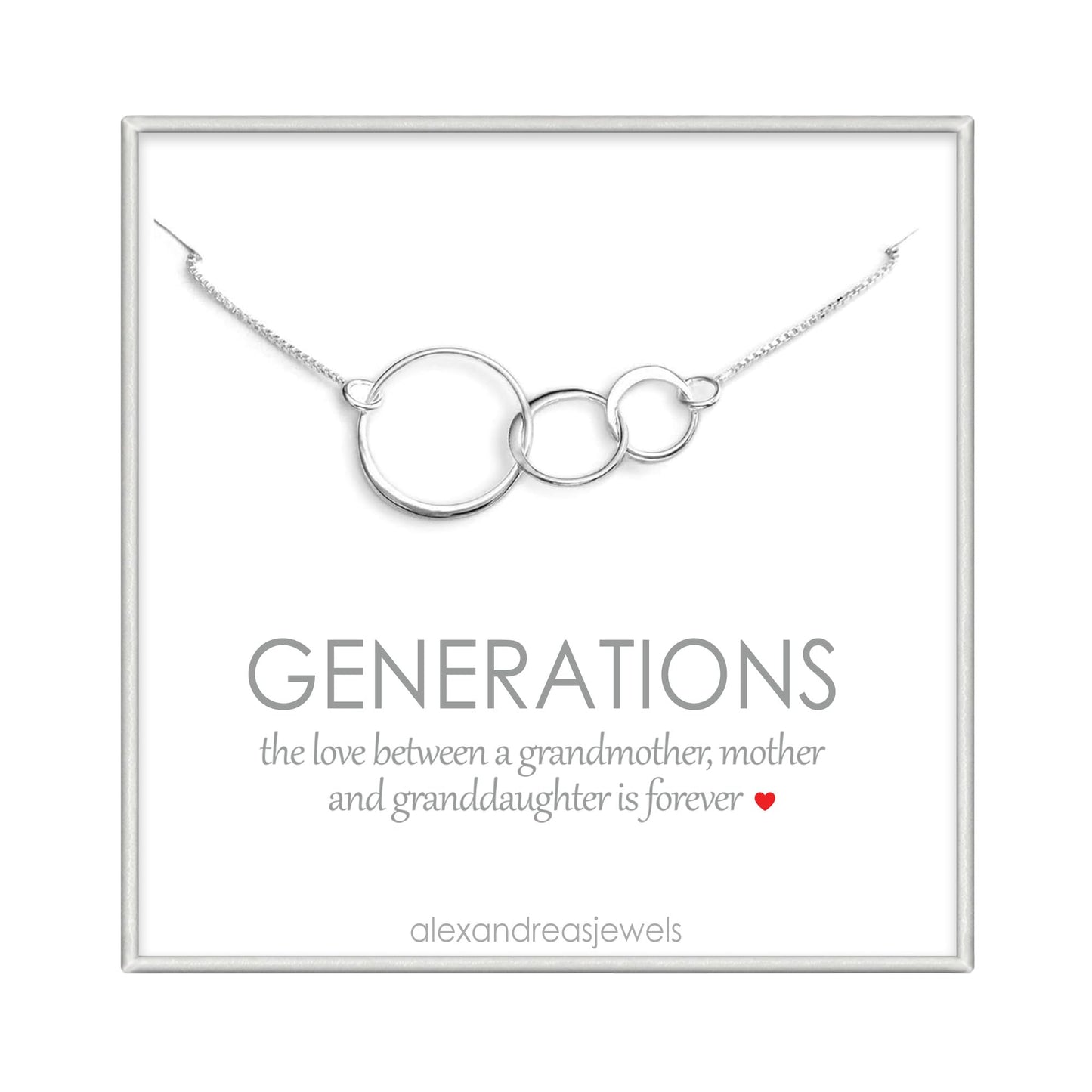 Generations Necklace, Sterling Silver Three Interlocking Circles Necklace, Mothers Day Gift for Grandmother, Birthday Gift Necklace for Grandma