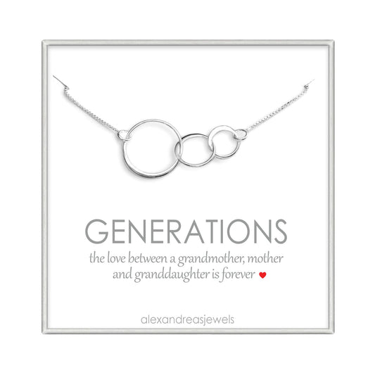 Generations Necklace, Sterling Silver Three Interlocking Circles Necklace, Mothers Day Gift for Grandmother, Birthday Gift Necklace for Grandma