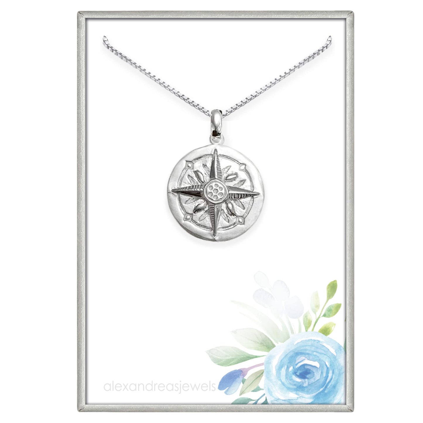 Sterling Silver Compass Necklace for Women, North Star Compass Pendant Necklace, Graduation Gift Necklace, Retirement Necklace