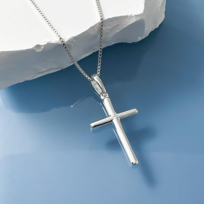 Sterling Silver Cross Necklace for Women and Teen Girls High Polish Cross Necklace Baptism First Communion Easter Gift for Daughter Goddaughter Birthday Gift