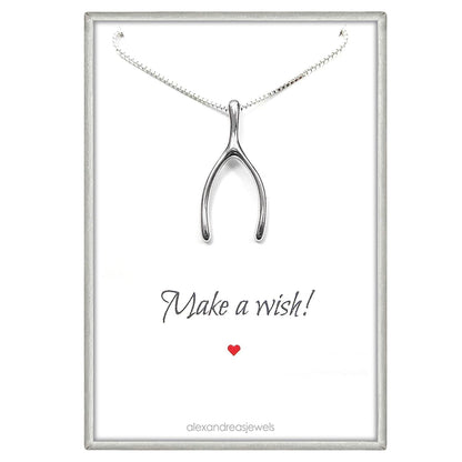 Sterling Silver Wishbone Necklace for Women, Make a Wish Necklace, Good Luck Charm Necklace, Wish Bone Necklace, Birthday Gift for Wife Girlfriend Daughter or Best Friend