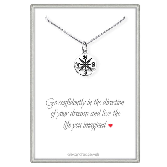 Small Compass Necklace Sterling Silver, Go Confidently in the Direction of Your Dreams, Graduation Gift Necklace