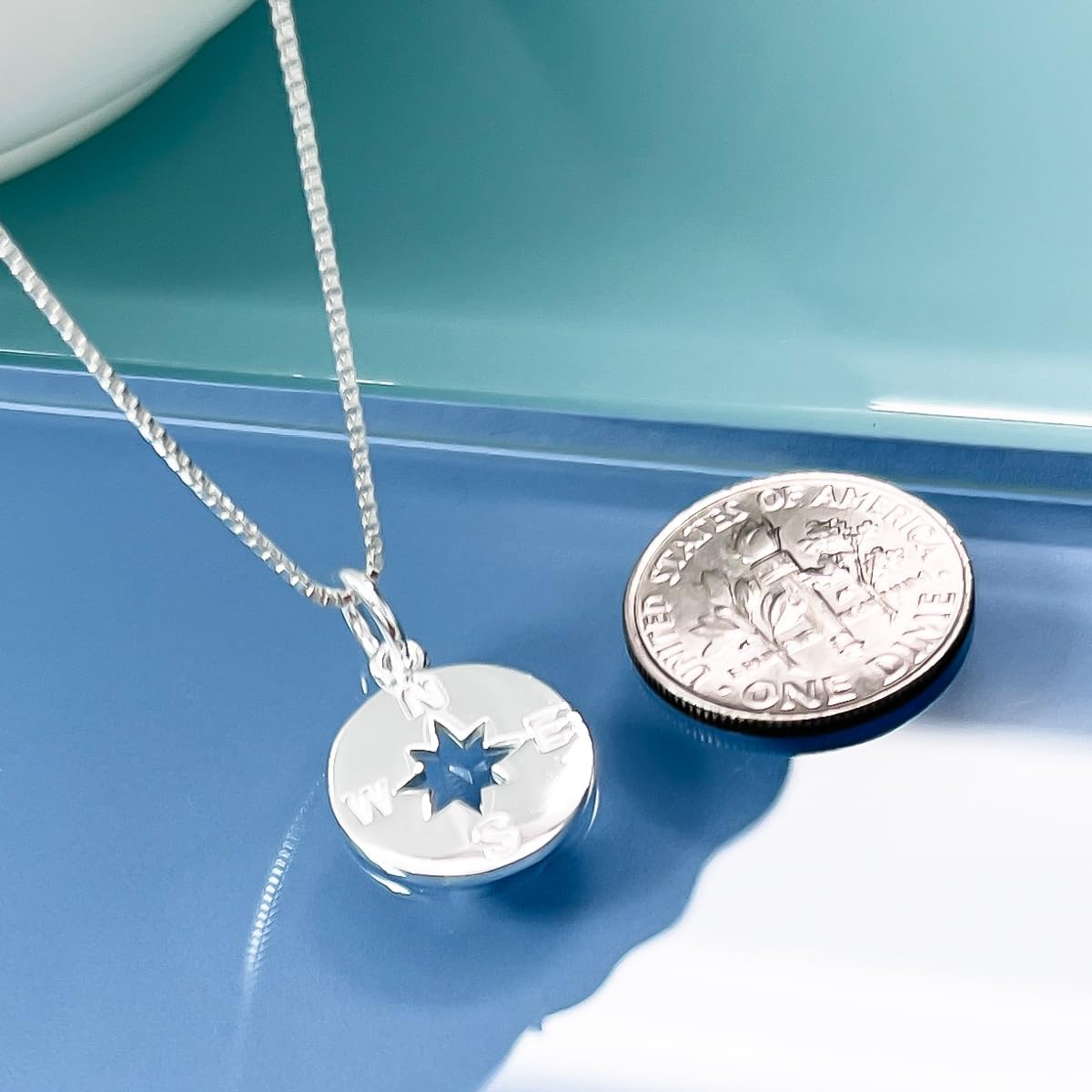 Sterling Silver Compass Necklace for Women, Cut-Out Compass Necklace, Wife Gift Necklace, Gift for Girlfriend, Graduate Gift, Retiree Gift