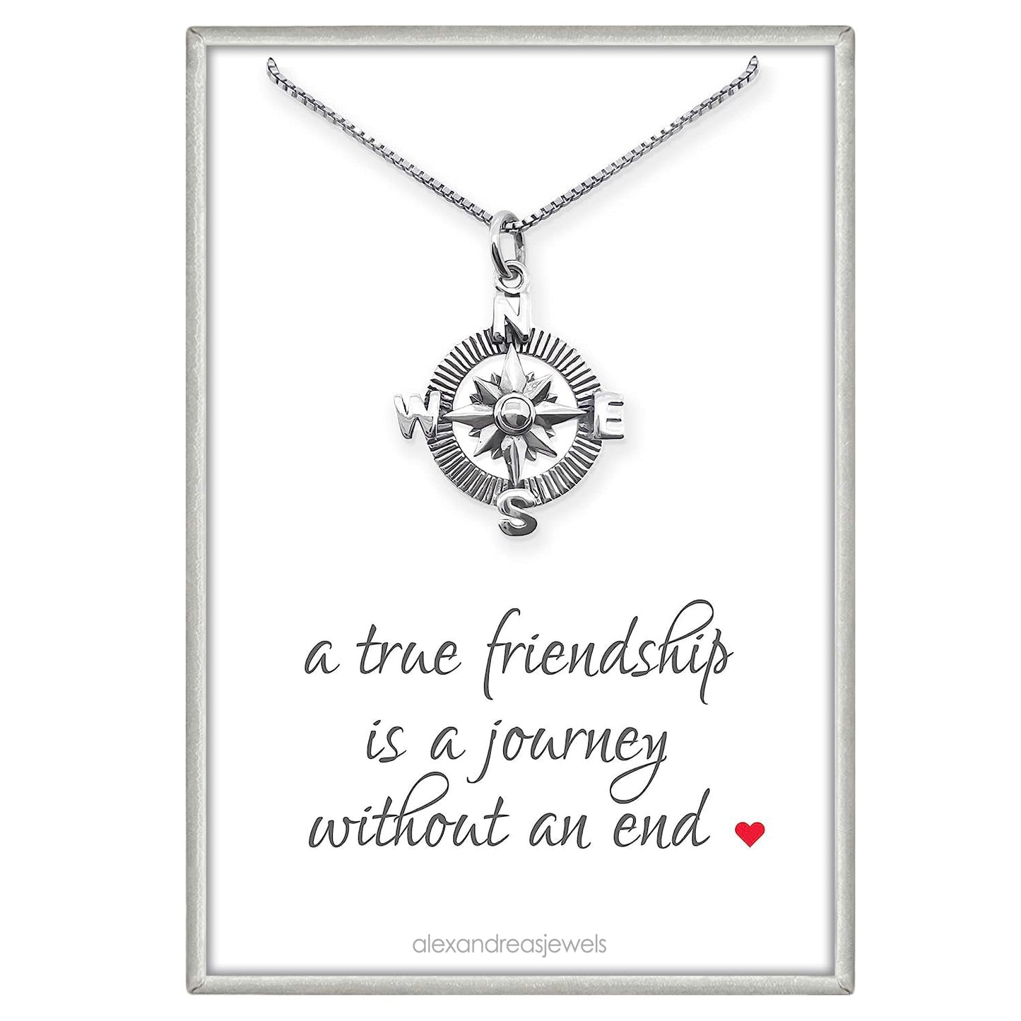 Sterling Silver Compass Necklace for Women, Best Friend Gift Necklace, A True Friendship Necklace, Best Friend Graduation Gift Necklace