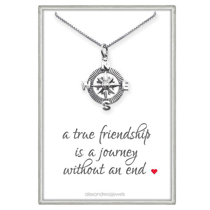 Sterling Silver Compass Necklace for Women, Best Friend Gift Necklace, A True Friendship Necklace, Best Friend Graduation Gift Necklace