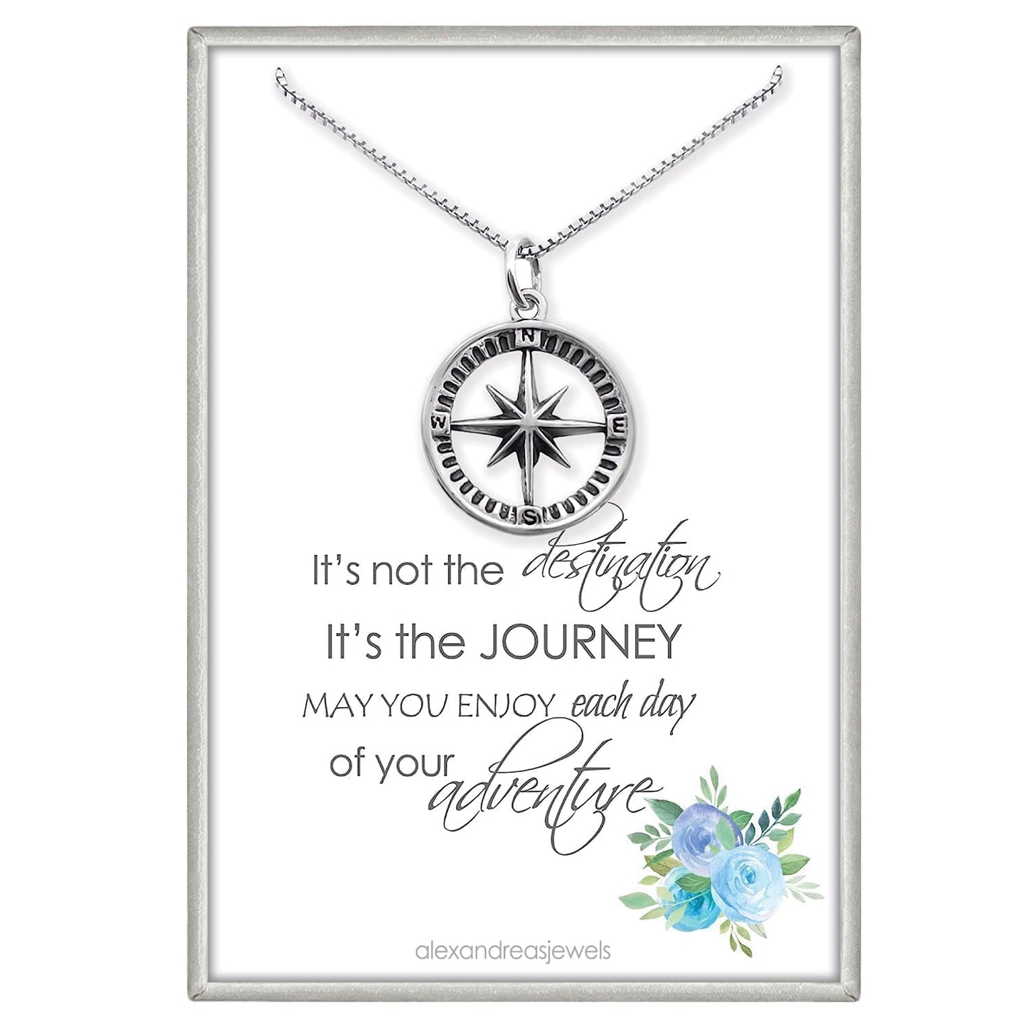 Sterling Silver Compass Necklace for Women, Motivational Inspirational Gift Necklace, Bride Gift, Travel Necklace, Graduation Gift Necklace, Graduate Gift