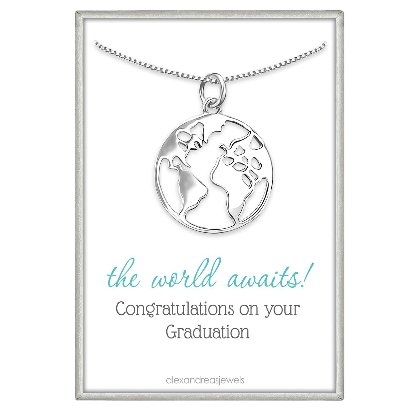 Sterling Silver World Map Necklace for Women, Graduation Gift Necklace, Gift for the Graduate