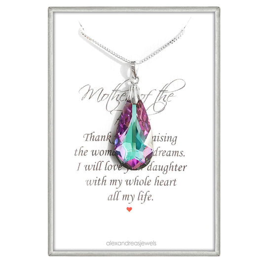 Mother of the Bride Gift from Groom, Future Mother in Law Gift Necklace from Son-in-Law, Purple Crystal Drop Necklace, 925 Sterling Silver