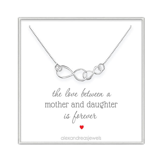 Sterling Silver Double Interlocking Infinity Necklace, Grandmother Mother Birthday Gift, Mother's Day Gift Necklace, Grandmother Valentine's Day Gift Necklace (Mother and Daughter)