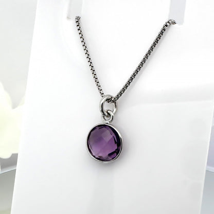 Sterling Silver Purple Amethyst Gemstone Necklace for Women Teen Girls February Birthday Gift