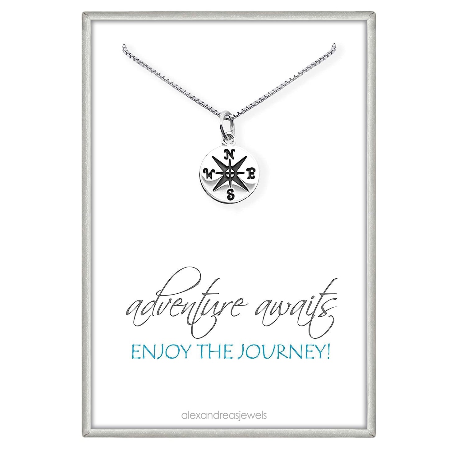 Dainty Sterling Silver Compass Necklace for Women, Enjoy the Journey Gift Necklace, Retirement Gift, Graduation Gift Necklace