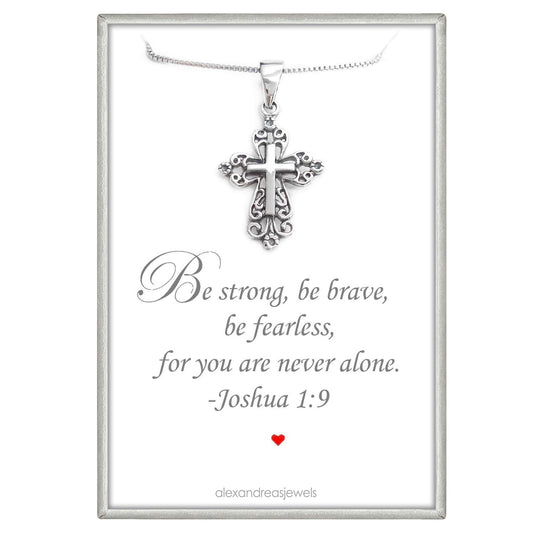 925 Sterling Silver Cross Necklace for Women, Goddaughter Gift, Daughter Granddaughter Baptism Gift with Bible Verse, Inspirational Gift Necklace