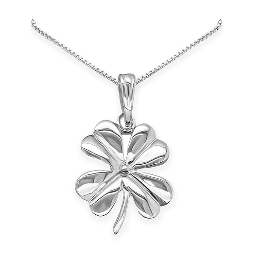 Large Sterling Silver Four Leaf Clover Pendant Necklace, St. Patrick's Day Gift Necklace, Clover Leaf Necklace, Shamrock Irish Good Luck Necklace