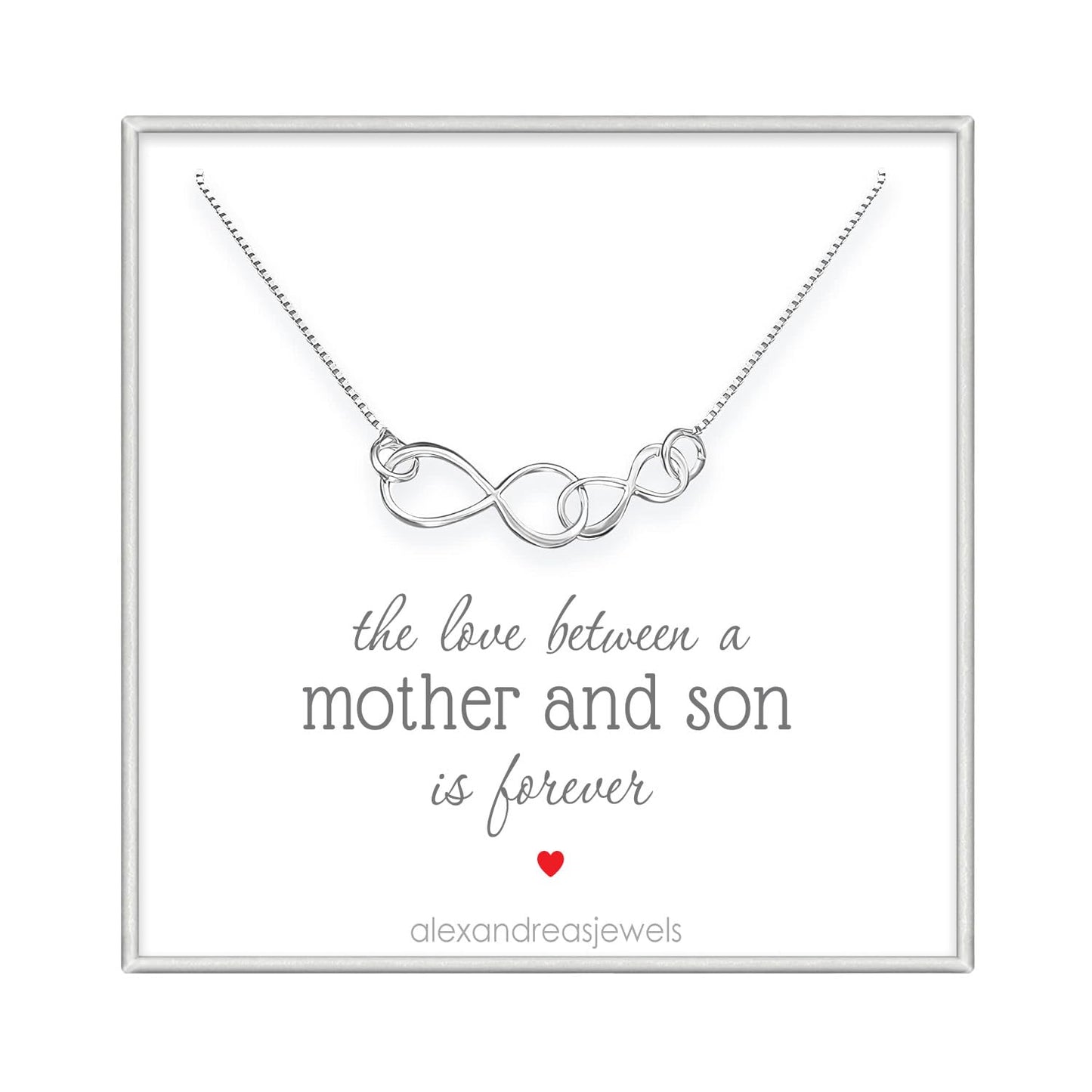 Sterling Silver Double Interlocking Infinity Necklace, Grandmother Mother Birthday Gift, Mother's Day Gift Necklace, Grandmother Valentine's Day Gift Necklace (Mother and Son)