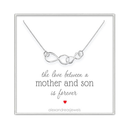 Sterling Silver Double Interlocking Infinity Necklace, Grandmother Mother Birthday Gift, Mother's Day Gift Necklace, Grandmother Valentine's Day Gift Necklace (Mother and Son)