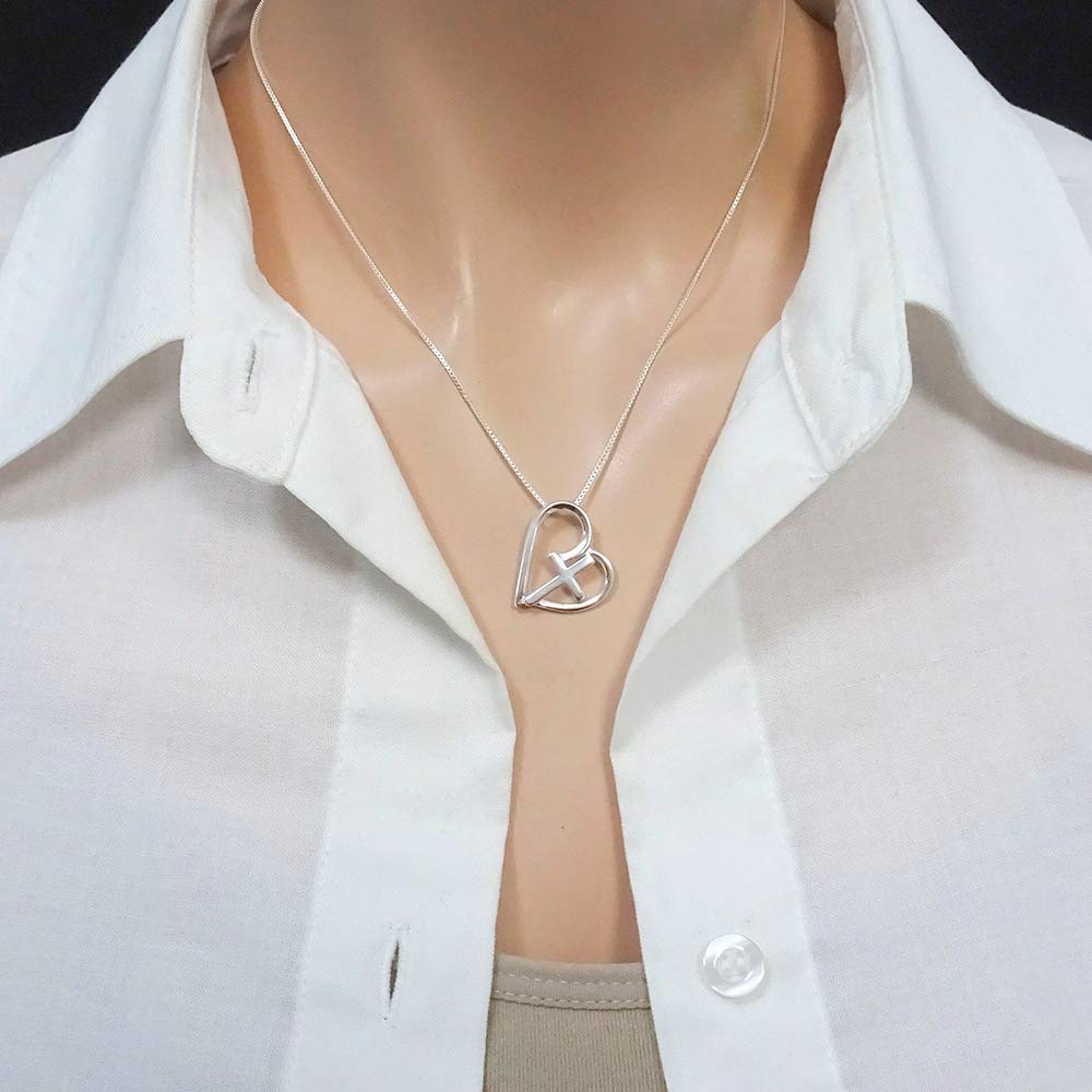 Sterling Silver and Heart Cross Faith Necklace for Women