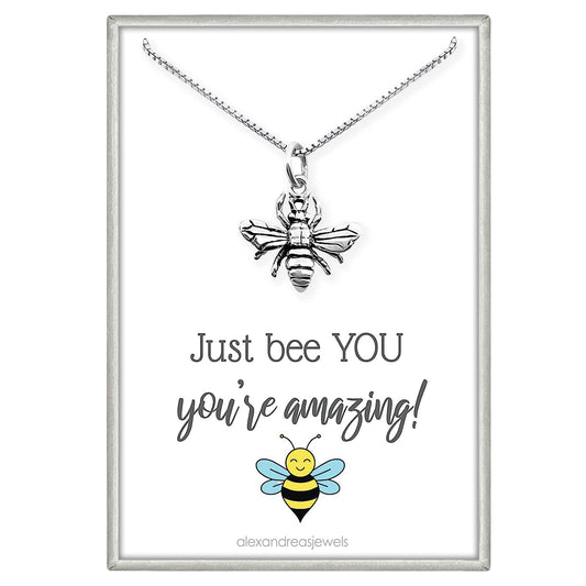 Tiny and Dainty Sterling Silver Honey Bee Bumble Bee Inspirational Motivational Gift Necklace for Women Teen Girls