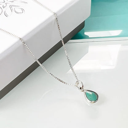 Very Tiny and Dainty 925 Sterling Silver Turquoise Teardrop Necklace for Women, Simple Silver Turquoise Tear Drop Pendant Necklace, Birthday Gift Layering Necklace