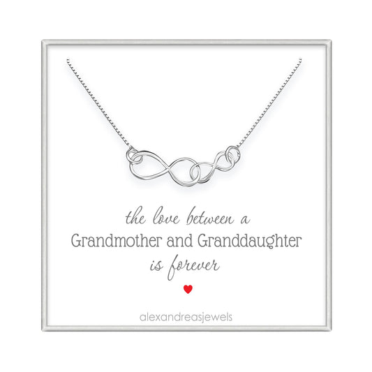 Sterling Silver Double Interlocking Infinity Necklace, Grandmother Mother Birthday Gift, Mother's Day Gift Necklace, Grandmother Valentine's Day Gift Necklace (Grandmother and Granddaughter)