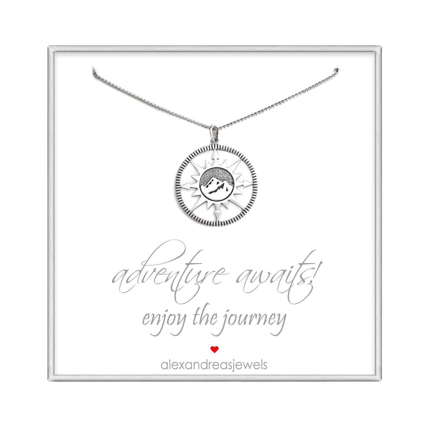 Sterling Silver Compass Necklace, Adventure Awaits Necklace, Best Friend Gift, Graduation Gift Necklace, Retirement Gift Necklace