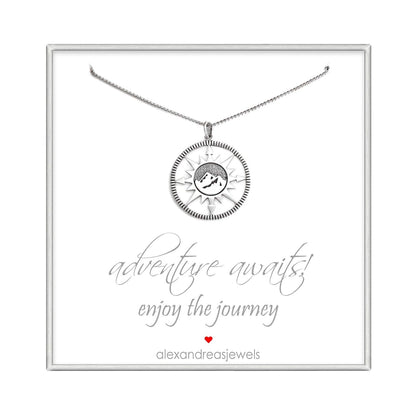 Sterling Silver Compass Necklace, Adventure Awaits Necklace, Best Friend Gift, Graduation Gift Necklace, Retirement Gift Necklace