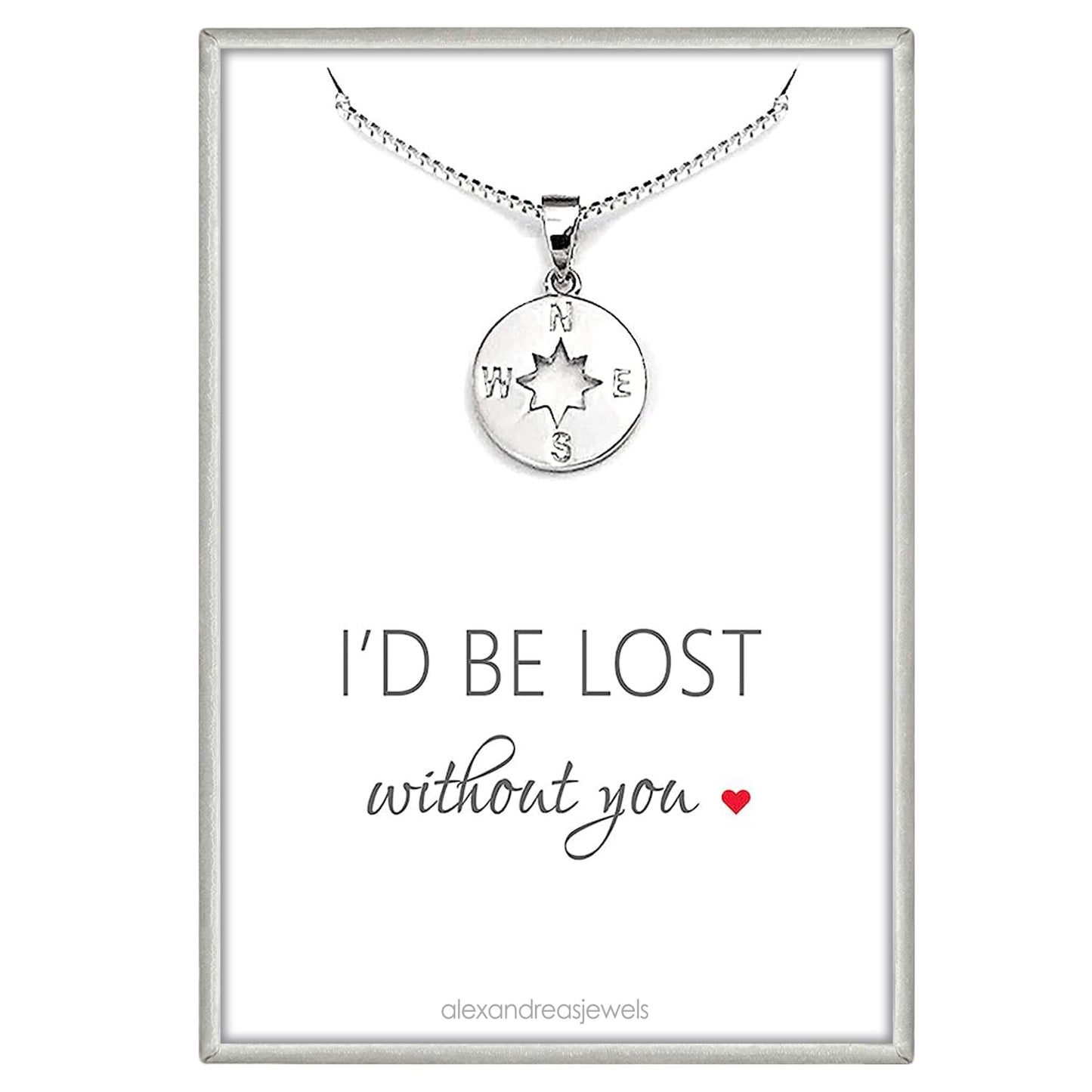 Sterling Silver Compass Necklace, I'd Be Lost Without You Compass Necklace, Best Friend Gift, Girlfriend Gift, Gift for Wife