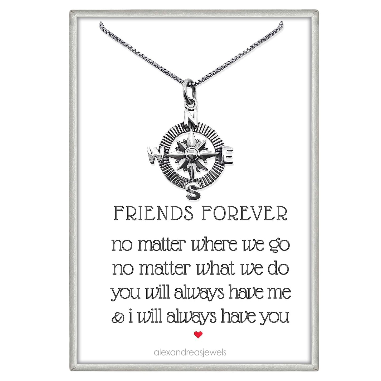 Sterling Silver Compass Necklace for Women, Best Friend Gift Necklace, Friends Forever Necklace, Best Friend Graduation Gift Necklace