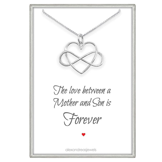 Sterling Silver Infinity Heart Necklace, The Love Between Mother and Child is Forever, Mother Child Necklace, Mother's Day Gift Necklace (Mother and Son)