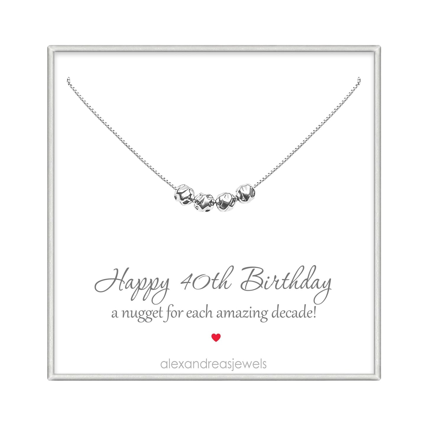 40th Birthday Gift for Women, Sterling Silver 4 Silver Nuggets Necklace, Daughter Birthday Gift, Best Friend 40th Birthday Gift Necklace