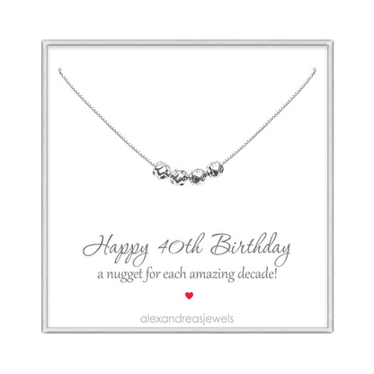 40th Birthday Gift for Women, Sterling Silver 4 Silver Nuggets Necklace, Daughter Birthday Gift, Best Friend 40th Birthday Gift Necklace