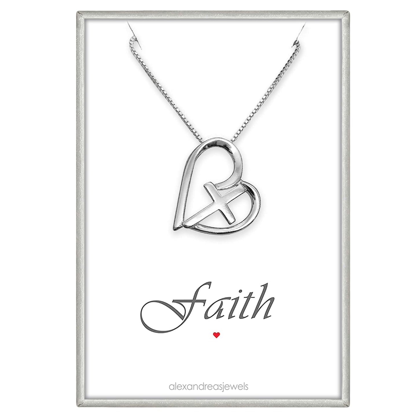 Sterling Silver and Heart Cross Faith Necklace for Women