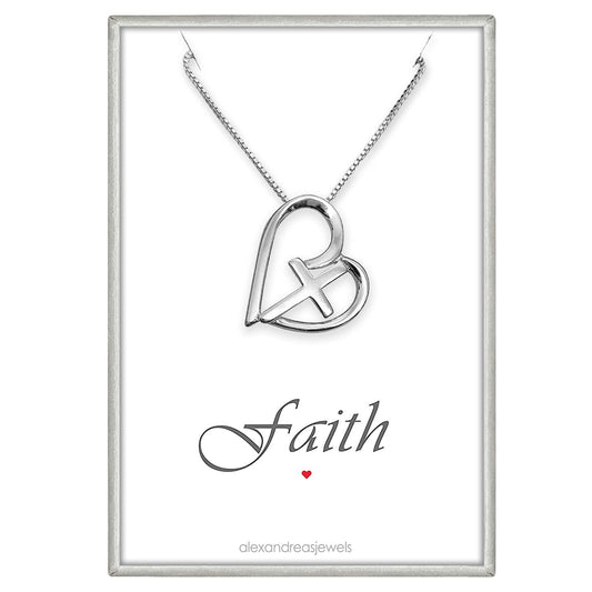 Sterling Silver Cross Necklace for Women, Cross and Heart Necklace for Teens, Baptism Gift Necklace, Faith Necklace