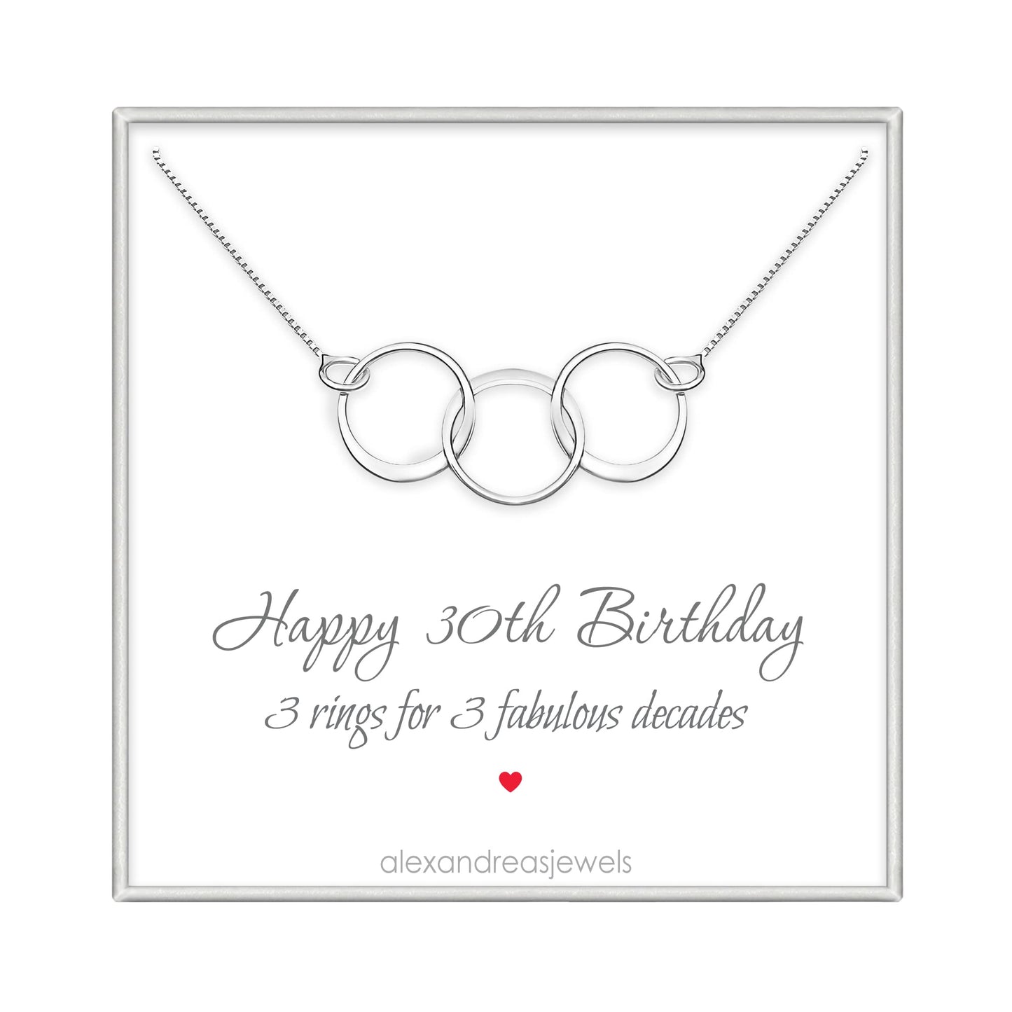 30th Sterling Silver Interlocking Circles Birthday Gift Necklace for Women