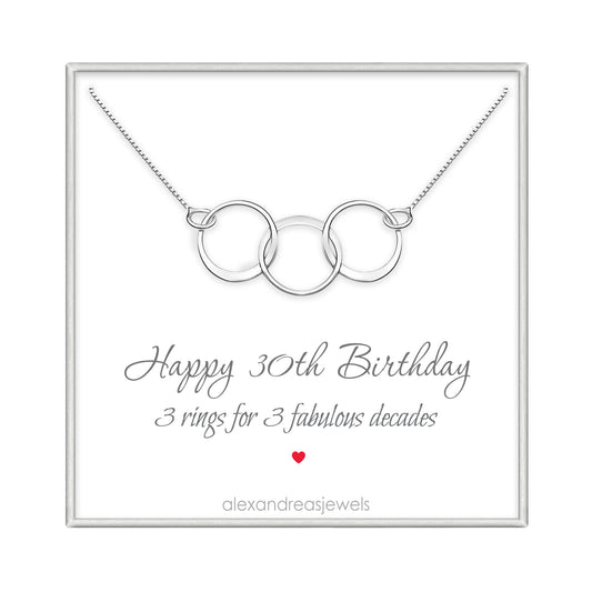 30th Sterling Silver Interlocking Circles Birthday Gift Necklace for Women