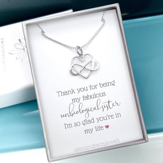 Small and Lightweight Sterling Silver Infinity Heart Necklace, Best Friend Birthday Gift Necklace,Thank You for Being My Unbiological Sister