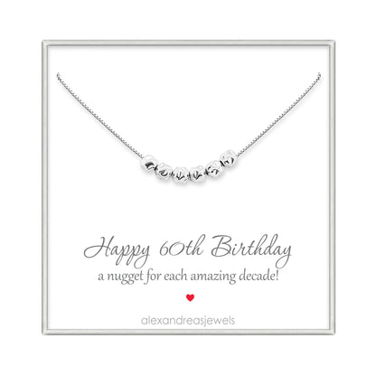 60th Birthday Gift, 6 Sterling Silver Nuggets Necklace for Women