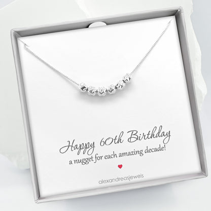 60th Birthday Gift, 6 Sterling Silver Nuggets Necklace for Women