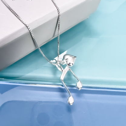 Music Note Necklace, Sterling Silver Music Note and Tiny Puffed Heart Charm Necklace, Music Lover Birthday Gift, Daughter Recital Gift