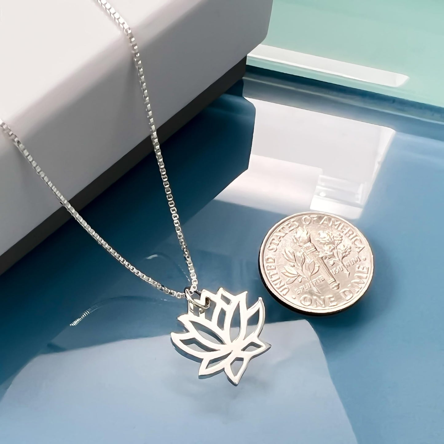 Small Delicate and Dainty 925 Sterling Silver Lotus Pendant Necklace for Women, GIft for Mom, Aunt, Girlfriend, Yoga Jewelry, Meditation Necklace