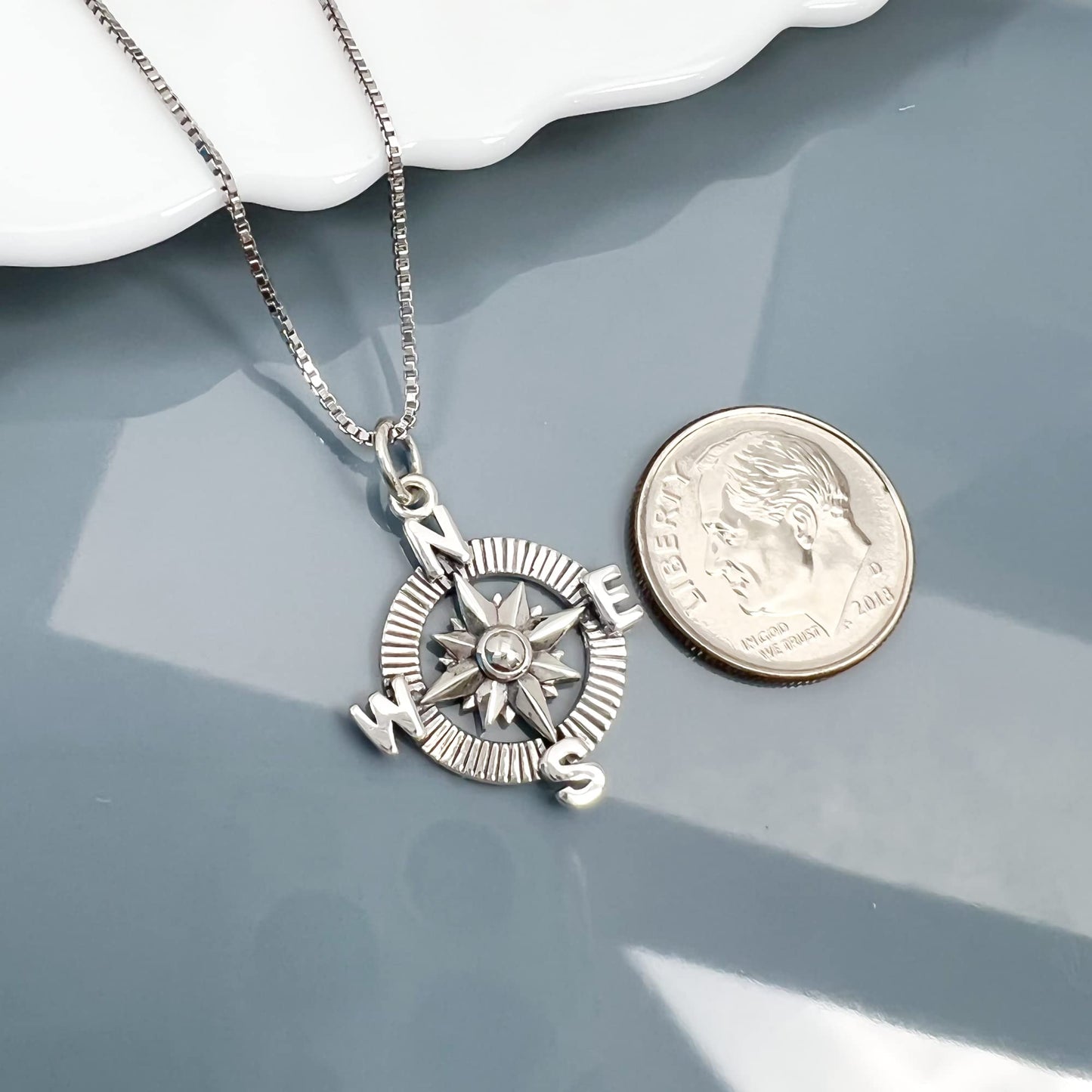 Sterling Silver Compass Necklace for Women, Best Friend Gift Necklace, Friends Forever Necklace, Best Friend Graduation Gift Necklace